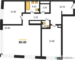 Планировка двухкомнатной(квартира) площадью 79.9 квадратных метров в “ЖК Дом Chkalov”