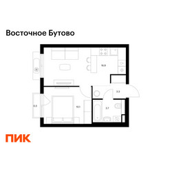 Планировка однокомнатной(квартира) площадью 34.3 квадратных метров в ЖК “ЖК Восточное Бутово”