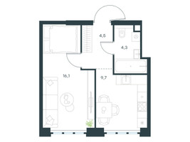 Планировка однокомнатной(квартира) площадью 34.6 квадратных метров в “ЖК Level Южнопортовая”