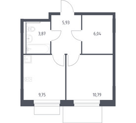 Планировка однокомнатной(квартира) площадью 36.38 квадратных метров в ЖК “ЖК Новое Внуково”