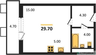 Планировка студии(квартира) площадью 29.7 квадратных метров в ЖК “ЖК Пироговская Ривьера”