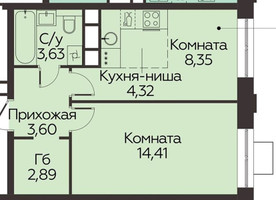 Планировка однокомнатной(квартира) площадью 37.2 квадратных метров в “ЖК Каштановая роща”