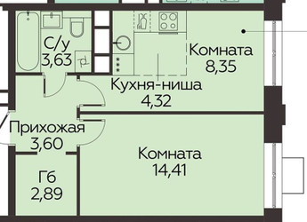 Планировка однокомнатной(квартира) площадью 37.2 квадратных метров в “ЖК Каштановая роща”