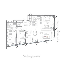Планировка трехкомнатной(квартира) площадью 122.49 квадратных метров в ЖК “ЖК Преображенская Площадь”