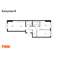 Планировка двухкомнатной(квартира) площадью 61.5 квадратных метров в “ЖК Кольская 8”