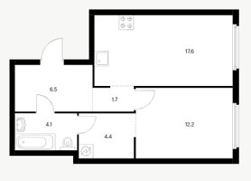 Планировка однокомнатной(квартира) площадью 46.5 квадратных метров в “ЖК Барклая 6”