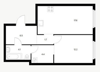Планировка однокомнатной(квартира) площадью 46.5 квадратных метров в ЖК “ЖК Барклая 6”