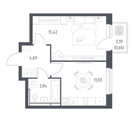 Планировка однокомнатной(квартира) площадью 35.64 квадратных метров в ЖК “ЖК Новое Видное”