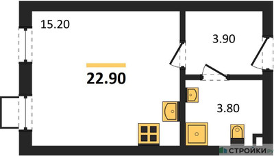 Планировка студии(квартира) площадью 22.9 квадратных метров в ЖК “ЖК Лучи-2”