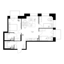 Планировка трехкомнатной(квартира) площадью 66.6 квадратных метров в ЖК “ЖК Онежский вал”