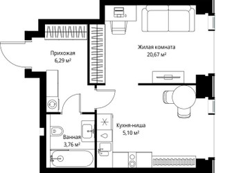 Планировка однокомнатной(квартира) площадью 35.82 квадратных метров в ЖК “Мультиквартал СИТИДЗЕН”