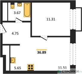 Планировка однокомнатной(квартира) площадью 36.89 квадратных метров в ЖК “ЖК Новоград Павлино”