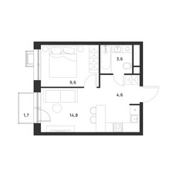 Планировка однокомнатной(квартира) площадью 33.1 квадратных метров в ЖК “ЖК Форевиль”