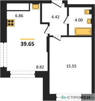 Планировка однокомнатной(квартира) площадью 39.65 квадратных метров в “ЖК EvoPark Сокольники”