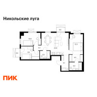Планировка трехкомнатной(квартира) площадью 78.3 квадратных метров в “ЖК Никольские луга”