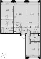 Планировка трехкомнатной(квартира) площадью 112.6 квадратных метров в “ЖК Сидней Прайм”