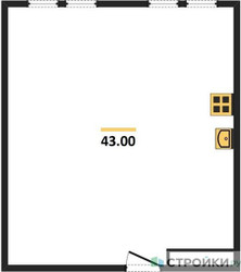 Планировка однокомнатной(квартира) площадью 43 квадратных метров в ЖК “ЖК iLove (АйЛав)”