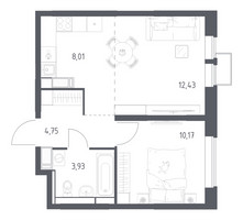 Планировка однокомнатной(квартира) площадью 39.29 квадратных метров в “ЖК Большое Путилково”