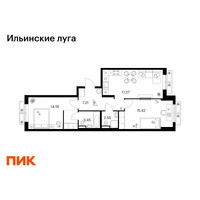Планировка двухкомнатной(квартира) площадью 62.77 квадратных метров в “ЖК Ильинские луга”