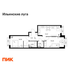 Планировка двухкомнатной(квартира) площадью 62.77 квадратных метров в ЖК “ЖК Ильинские луга”
