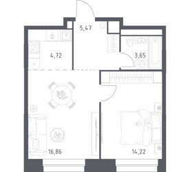 Планировка однокомнатной(квартира) площадью 44.92 квадратных метров в ЖК “ЖК Верейская 41”