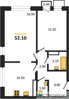 Планировка двухкомнатной(квартира) площадью 52.1 квадратных метров в “ЖК Легенда Марусино”