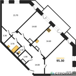 Планировка трехкомнатной(квартира) площадью 95.3 квадратных метров в ЖК “ЖК Ново-Никольское”