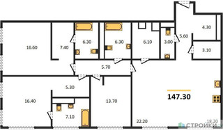 Планировка трехкомнатной(квартира) площадью 149.5 квадратных метров в “Роскошный квартал Life Time”