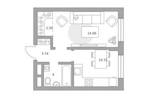 Планировка однокомнатной(квартира) площадью 34.61 квадратных метров в “ЖК Живописный”