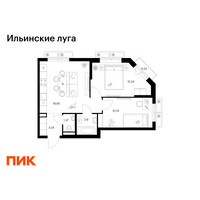 Планировка двухкомнатной(квартира) площадью 49.87 квадратных метров в “ЖК Ильинские луга”