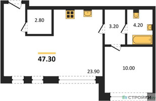 Планировка однокомнатной(квартира) площадью 47.3 квадратных метров в “ЖК Дом А”