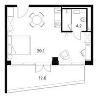 Планировка студии(апартаменты) площадью 45.9 квадратных метров в “ЖК Аквилон Signal (Аквилон Сигнал)”