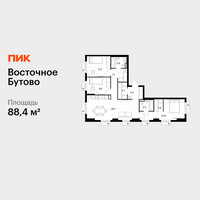 Планировка трехкомнатной(квартира) площадью 88.4 квадратных метров в “ЖК Восточное Бутово”