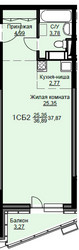 Планировка студии(квартира) площадью 38.2 квадратных метров в ЖК “ЖК Соболевка”