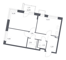 Планировка двухкомнатной(квартира) площадью 55.12 квадратных метров в “ЖК Квартал Западный”