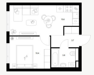 Планировка однокомнатной(квартира) площадью 33.6 квадратных метров в ЖК “ЖК Саларьево парк”