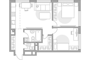Планировка трехкомнатной(квартира) площадью 66.17 квадратных метров в ЖК “ЖК Гранель Коломенское”