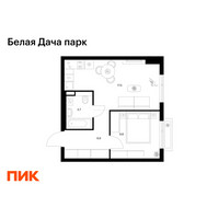 Планировка однокомнатной(квартира) площадью 37.6 квадратных метров в “ЖК Белая Дача парк”