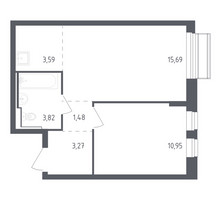 Планировка однокомнатной(квартира) площадью 38.8 квадратных метров в “ЖК Рублевский Квартал”
