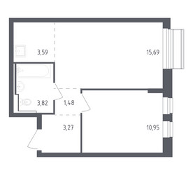 Планировка однокомнатной(квартира) площадью 38.8 квадратных метров в ЖК “ЖК Рублевский Квартал”