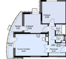 Планировка двухкомнатной(квартира) площадью 62.1 квадратных метров в “ЖК Соболевка”