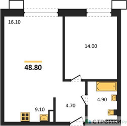 Планировка однокомнатной(квартира) площадью 48.8 квадратных метров в ЖК “ЖК Дзен-кварталы”