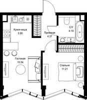 Планировка однокомнатной(квартира) площадью 36.21 квадратных метров в “Дом премиум-класса МИРА”