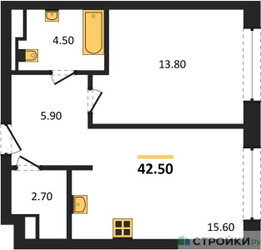 Планировка однокомнатной(квартира) площадью 42.5 квадратных метров в ЖК “ЖК СТОУН Сокольники”