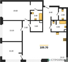 Планировка трехкомнатной(квартира) площадью 109.7 квадратных метров в “ЖК СТОУН Грэйн”