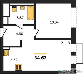 Планировка однокомнатной(квартира) площадью 34.62 квадратных метров в ЖК “ЖК Молжаниново”