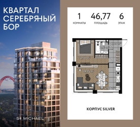Планировка однокомнатной(квартира) площадью 46.77 квадратных метров в ЖК “ЖК Квартал Серебряный бор”
