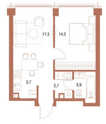 Планировка однокомнатной(квартира) площадью 41.7 квадратных метров в ЖК “ЖК Symphony 34 (Симфония 34)”
