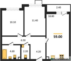 Планировка двухкомнатной(квартира) площадью 59 квадратных метров в “ЖК Деснаречье”