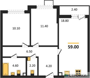 Планировка двухкомнатной(квартира) площадью 59 квадратных метров в ЖК “ЖК Деснаречье”